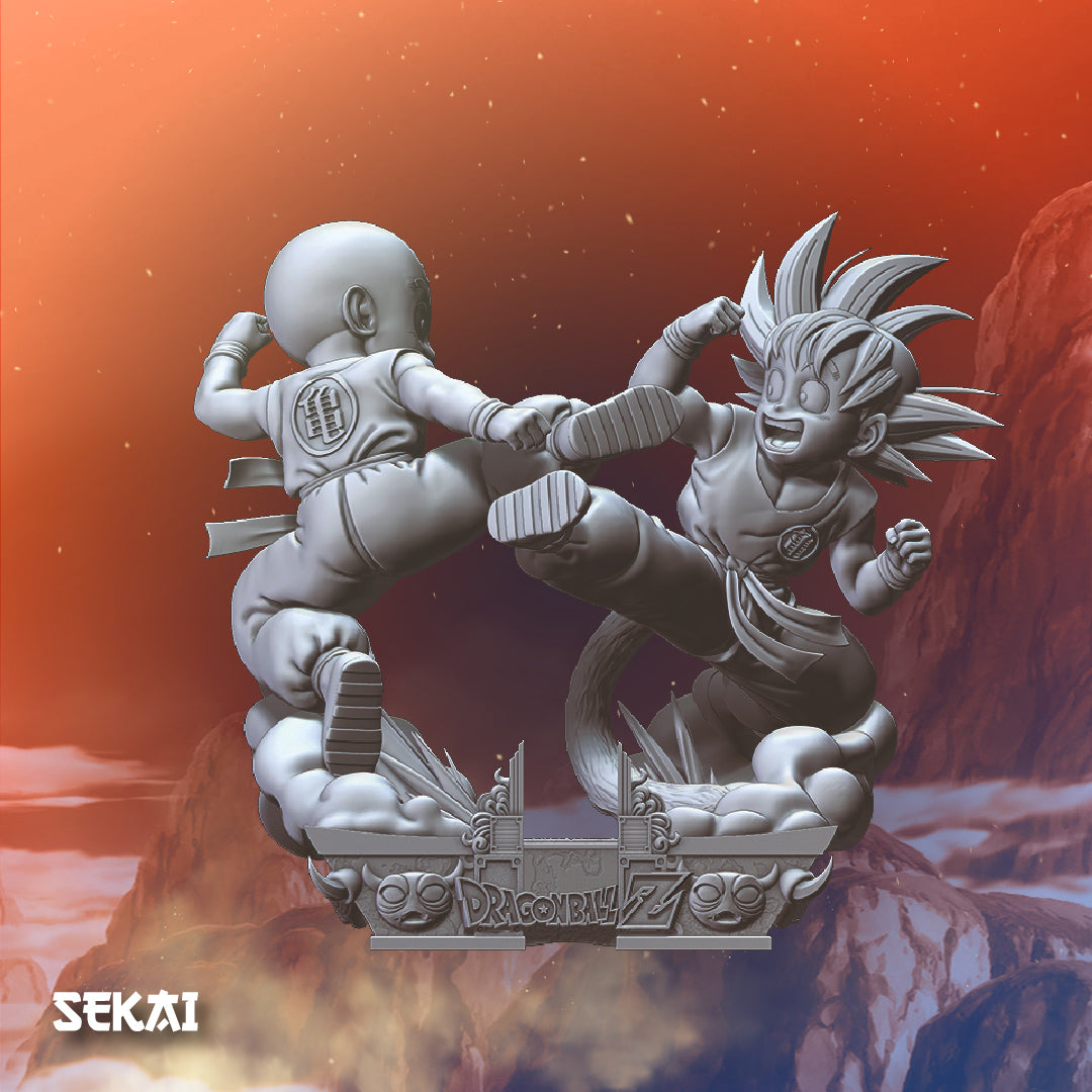 Kid Goku vs Krillin - Unassembled and Unpainted Garage Kit - Model Designed by Sekai3D