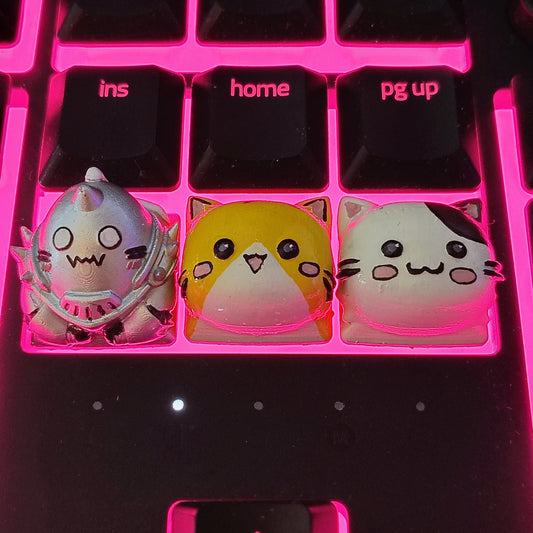 Alphonse and Cats Keycap Set - 3D Printed and Hand Painted - Designed by Nomnom Figures