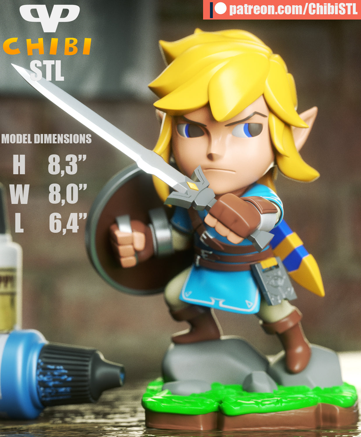 Link - Unassembled and Unpainted Garage Kit - Model Designed by ChibiSTL