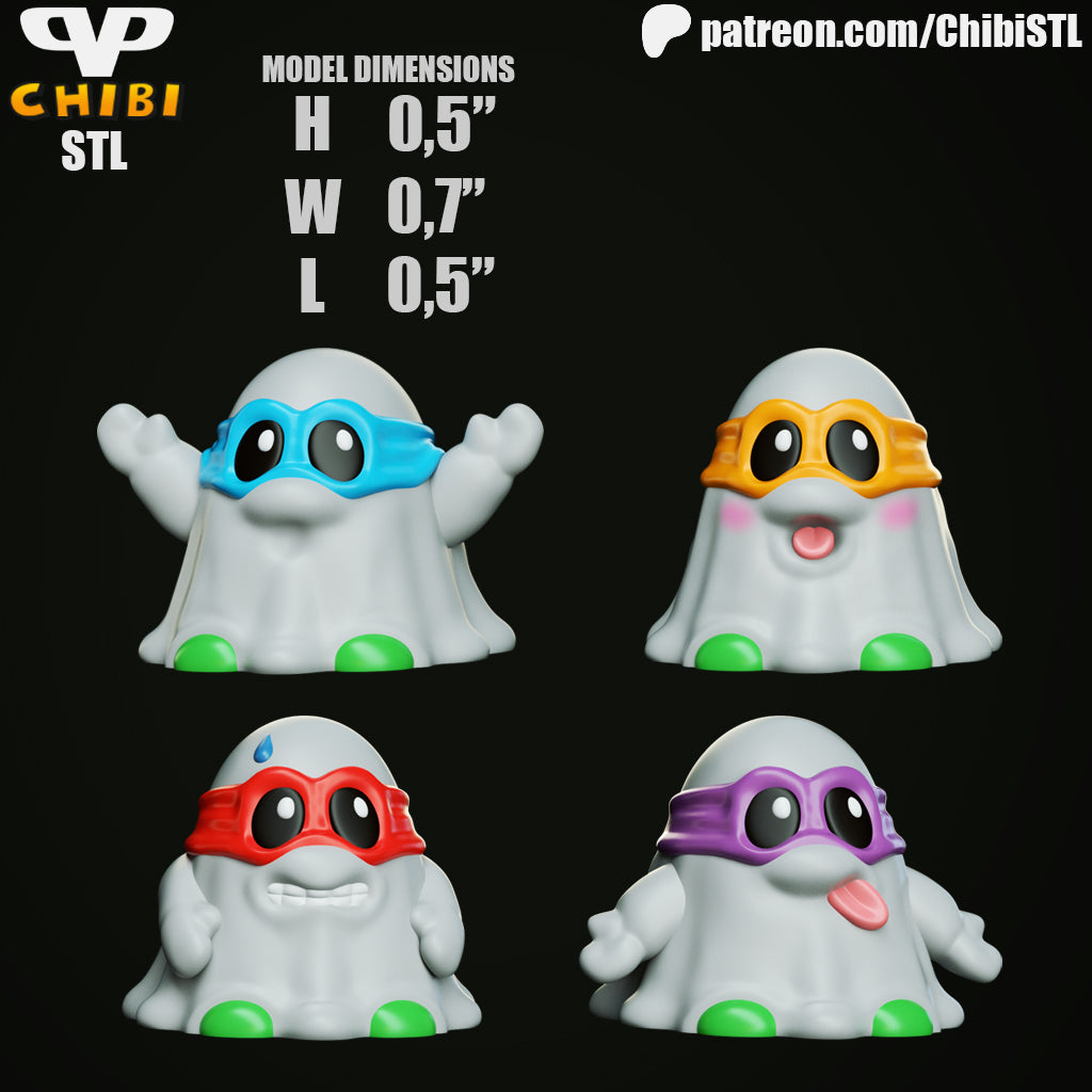 TMNT Ghost (Set of 4) - Unassembled and Unpainted Garage Kit - Model Designed by ChibiSTL