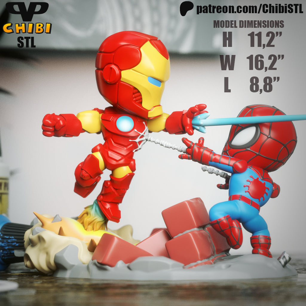 Iron Man vs Spider-Man  - Unassembled and Unpainted Garage Kit - Model Designed by ChibiSTL