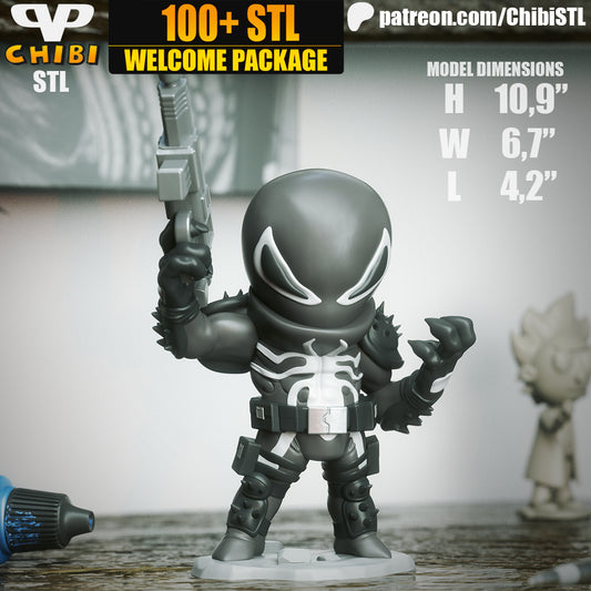 Chibi Agent Venom - Unassembled and Unpainted Garage Kit - Model Designed by ChibiSTL