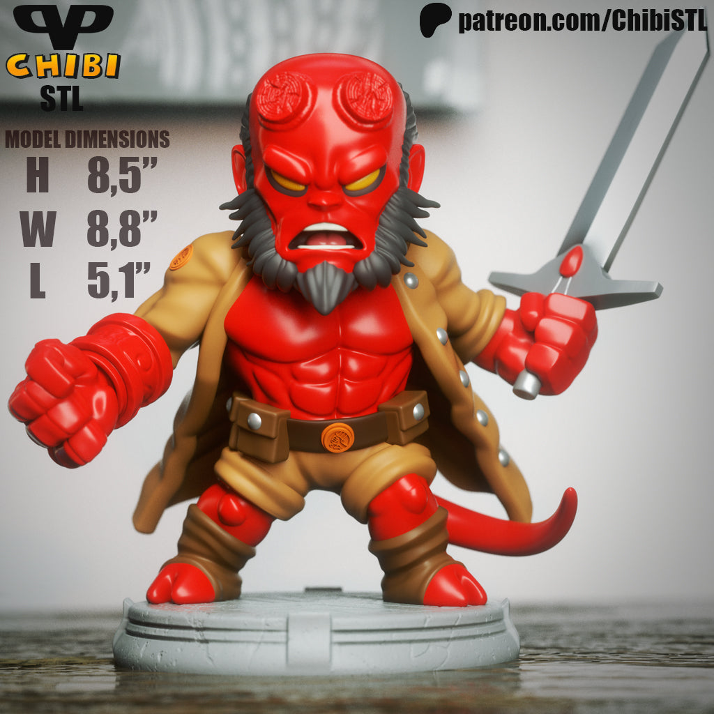 Hellboy - Unassembled and Unpainted Garage Kit - Model Designed by ChibiSTL