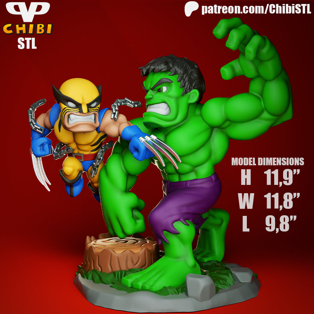 Wolverine vs Hulk - Unassembled and Unpainted Garage Kit - Model Designed by ChibiSTL