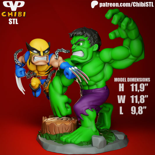 Wolverine vs Hulk - Unassembled and Unpainted Garage Kit - Model Designed by ChibiSTL