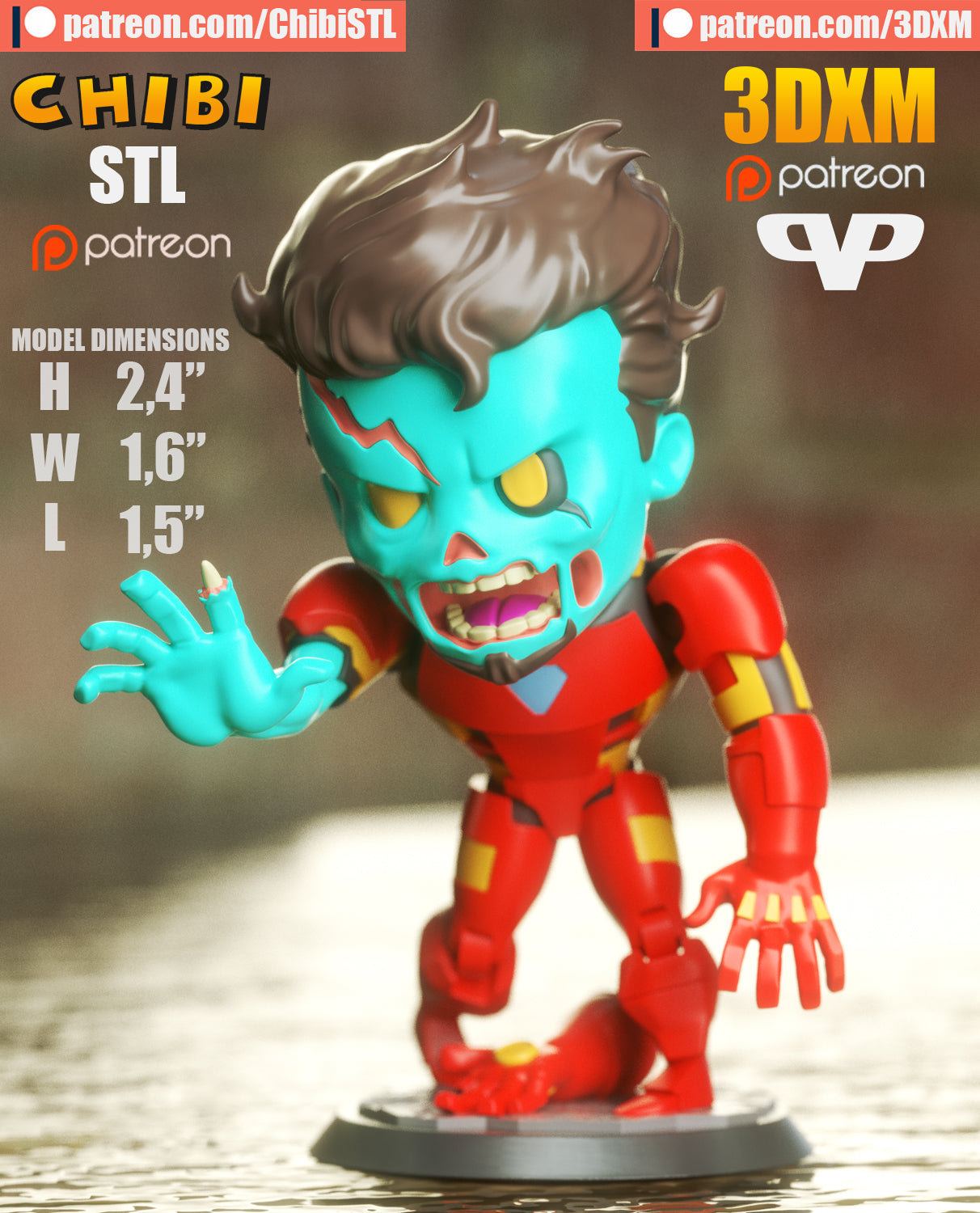 Zombie Iron Man - Unassembled and Unpainted Garage Kit - Model Designed by ChibiSTL