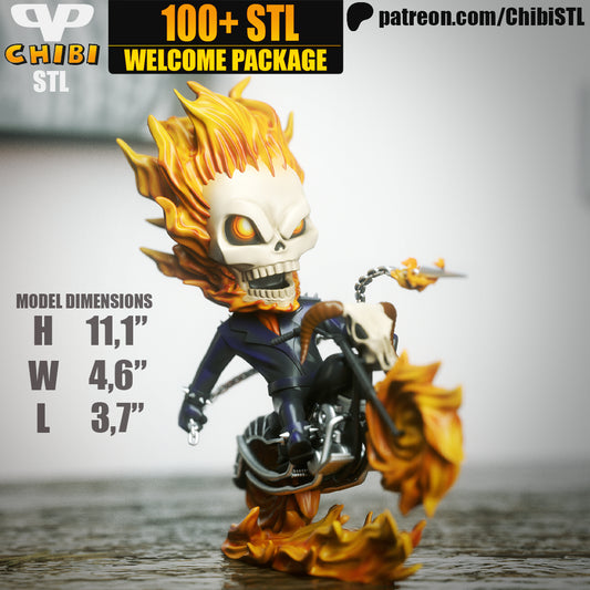 Chibi Ghost Rider - Unassembled and Unpainted Garage Kit - Model Designed by ChibiSTL