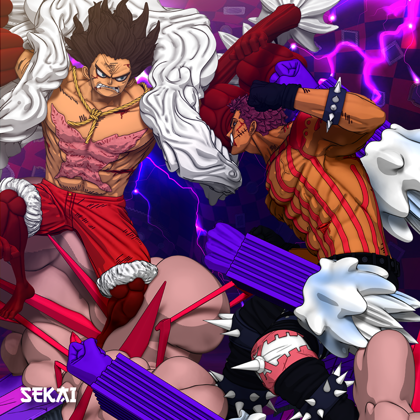 Luffy vs Katakuri Diorama - Unassembled and Unpainted Garage Kit - Model Designed by Sekai3D