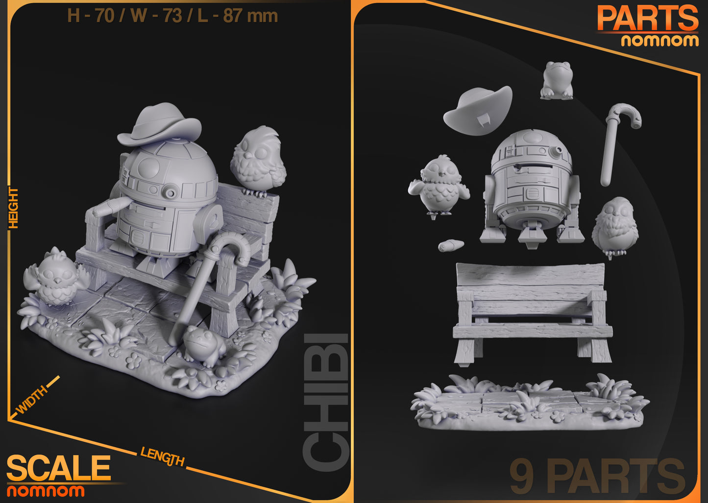 Chibi R2D2 - Unassembled and Unpainted Garage Kit - Model Designed by NomNom Figures