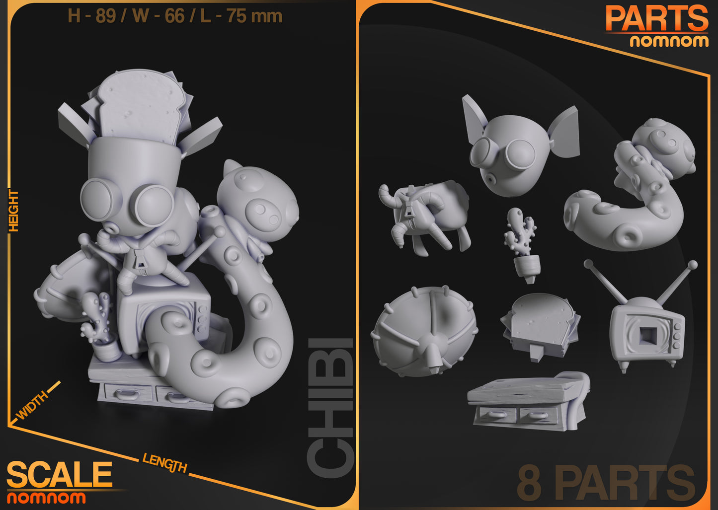Chibi Invader Zim - Unassembled and Unpainted Garage Kit - Model Designed by NomNom Figures