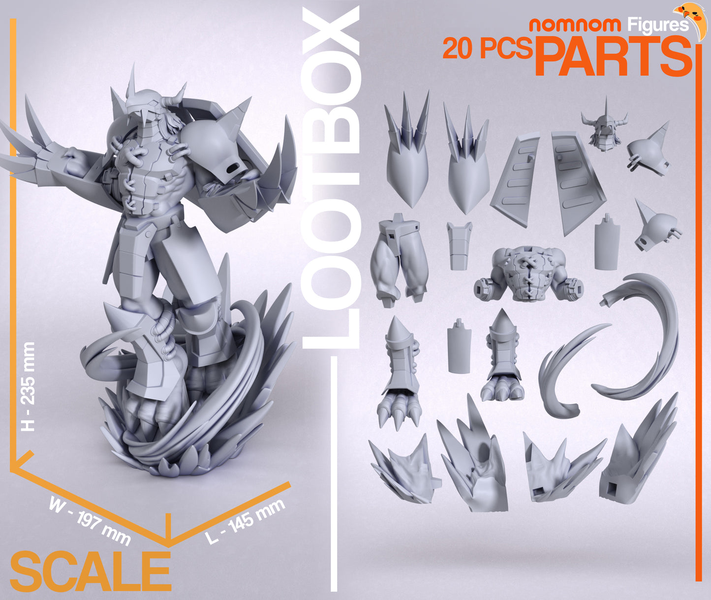 Wargreymon - Unassembled and Unpainted Garage Kit - Model Designed by NomNom Figures
