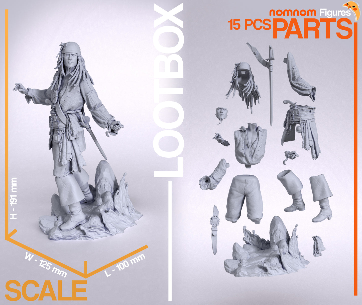 Jack Sparrow - Unassembled and Unpainted Garage Kit - Model Designed by Nomnom Figures