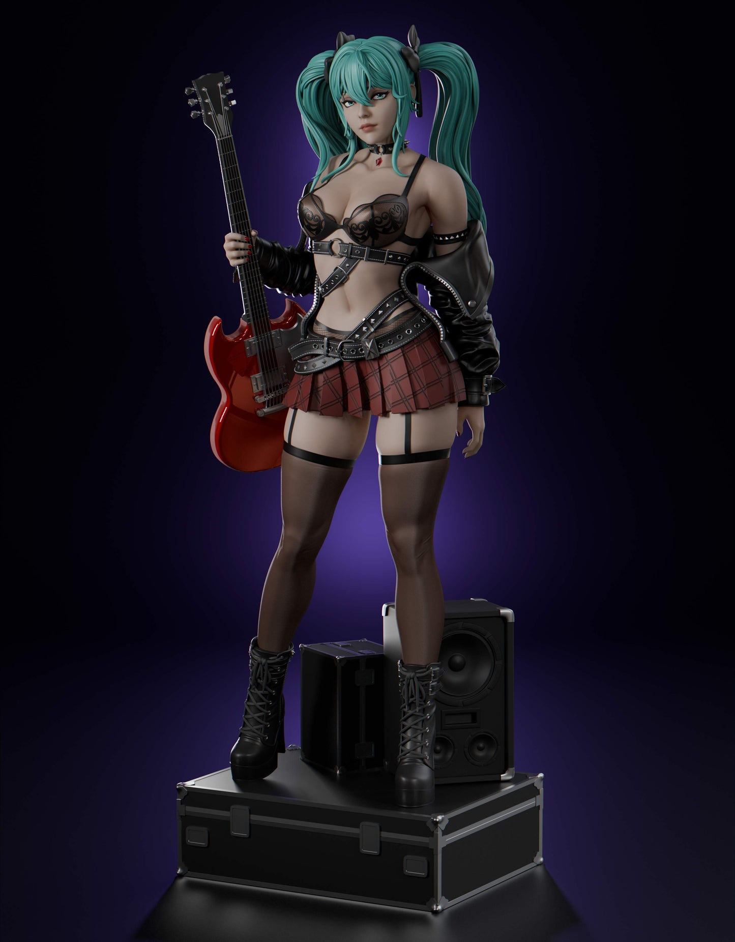 Rock Miku - Unassembled and Unpainted Garage Kit - Model Designed by Abe3D/Lira
