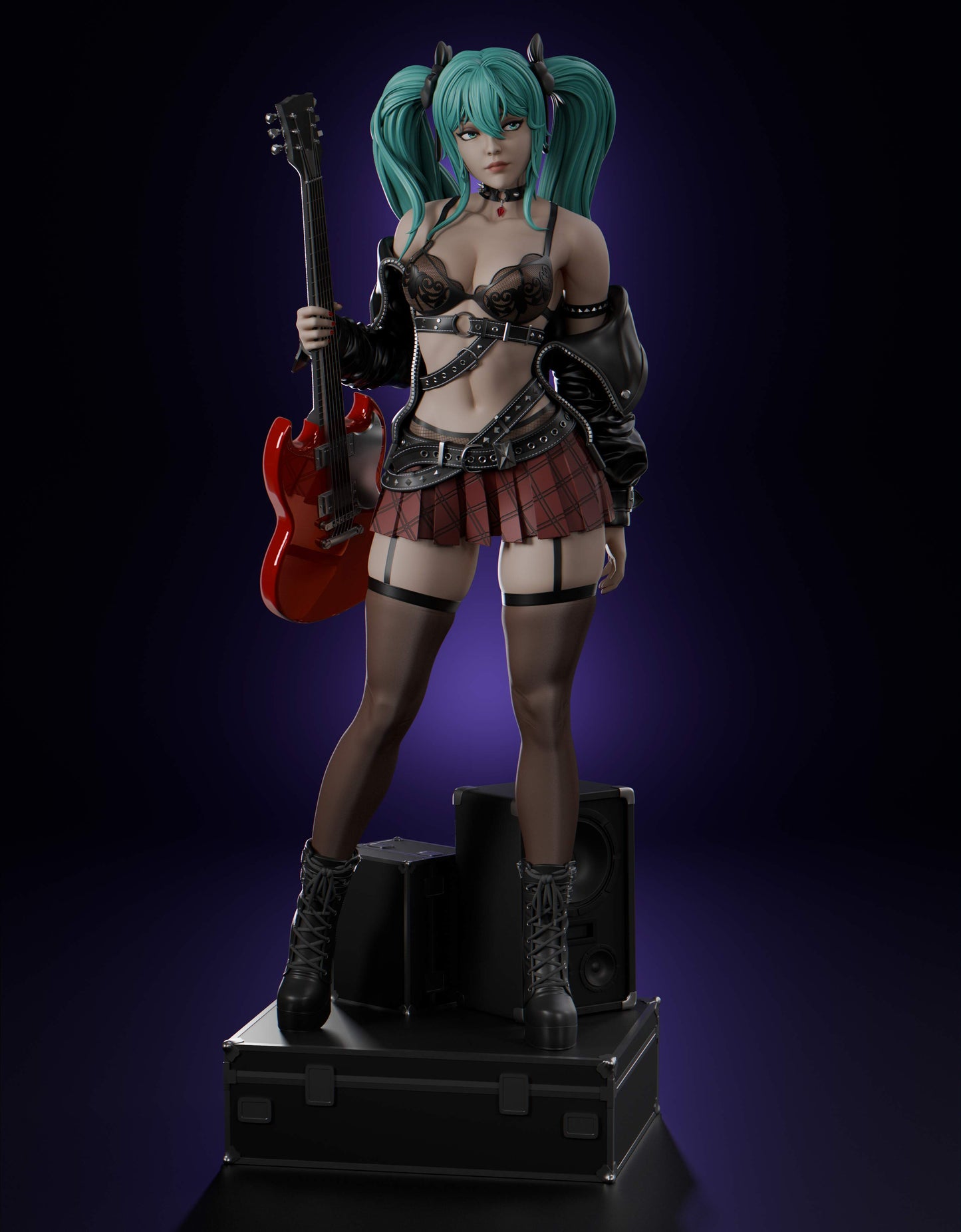 Rock Miku - Unassembled and Unpainted Garage Kit - Model Designed by Abe3D/Lira