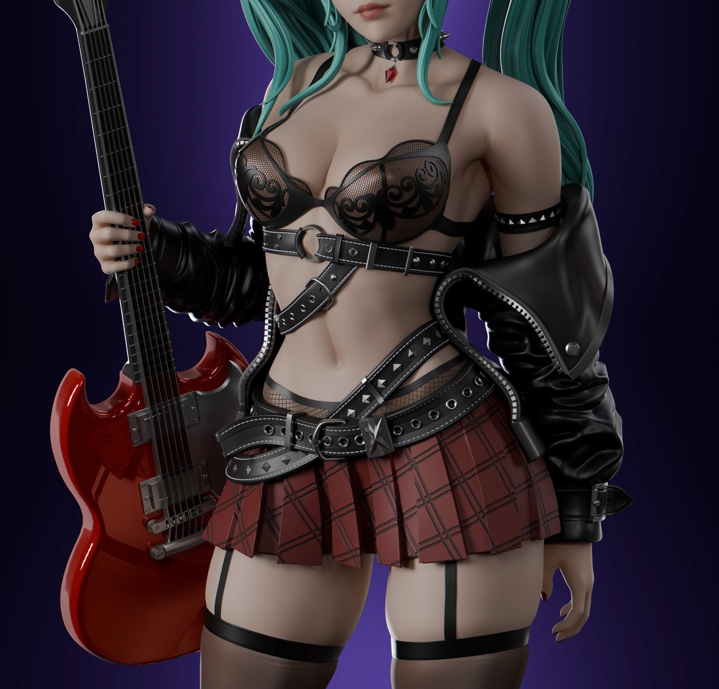 Rock Miku - Unassembled and Unpainted Garage Kit - Model Designed by Abe3D/Lira