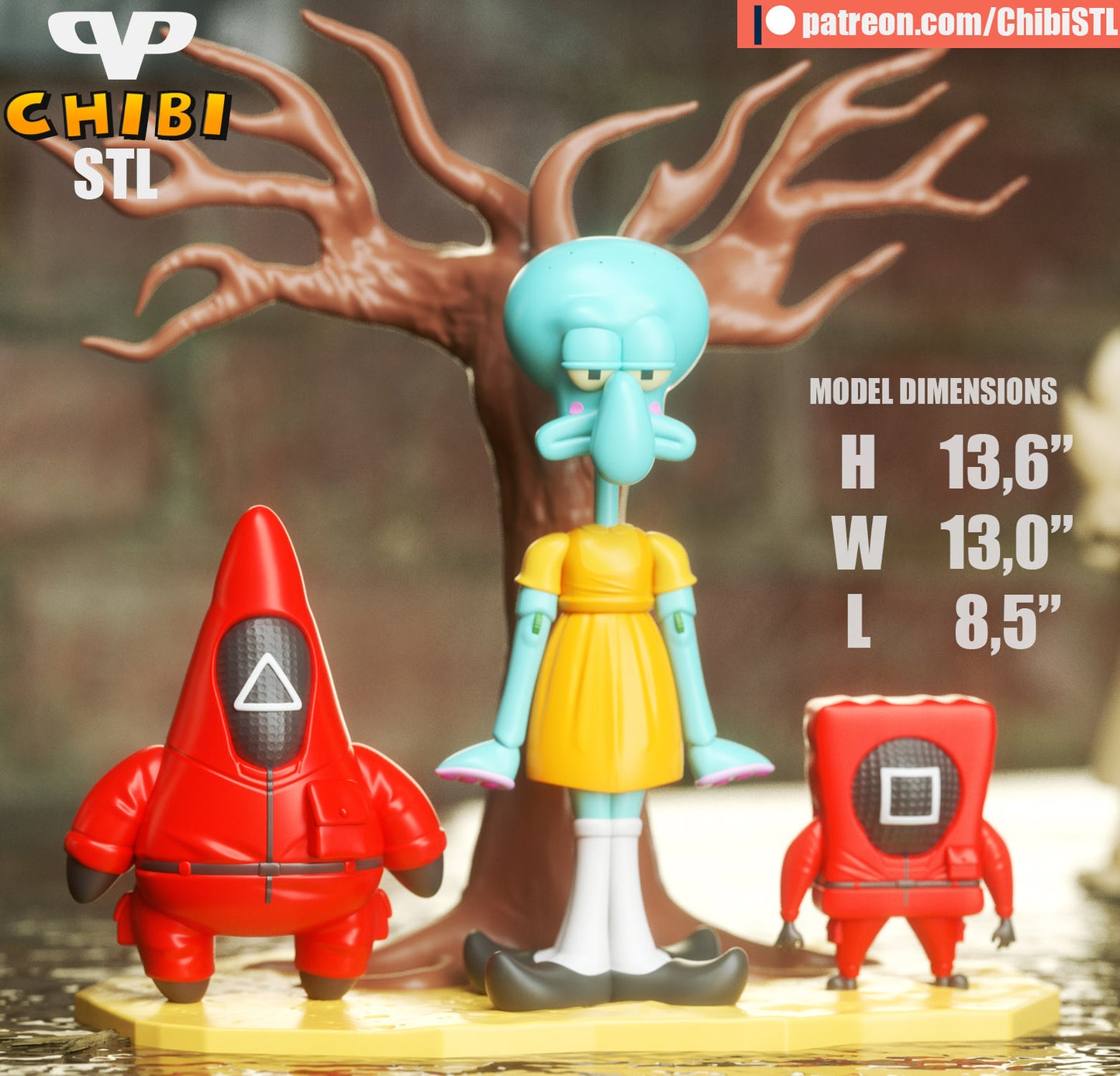 Squid-Game, Patrick, Sponge-Bob - Unassembled and Unpainted Garage Kit - Model Designed by ChibiSTL