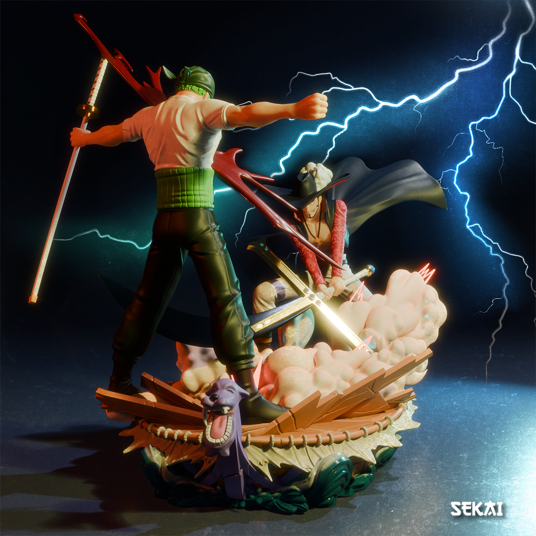 Zoro vs Mihawk Diorama - Unassembled and Unpainted Garage Kit - Model Desgined by Sekai3D