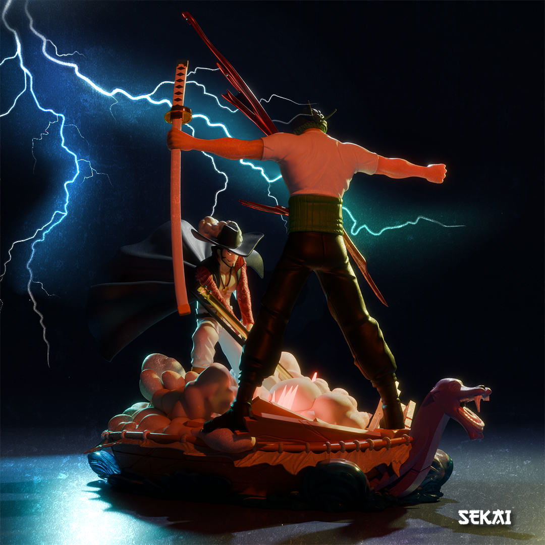 Zoro vs Mihawk Diorama - Unassembled and Unpainted Garage Kit - Model Desgined by Sekai3D